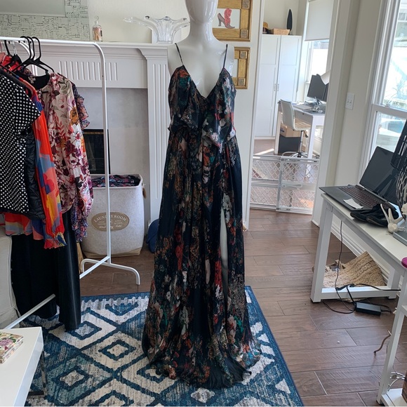 ETXART & PANNO FLORAL SILK MAXI DRESS SPAGHETTI STRAP SILK GOWN - Picture 11 of 16